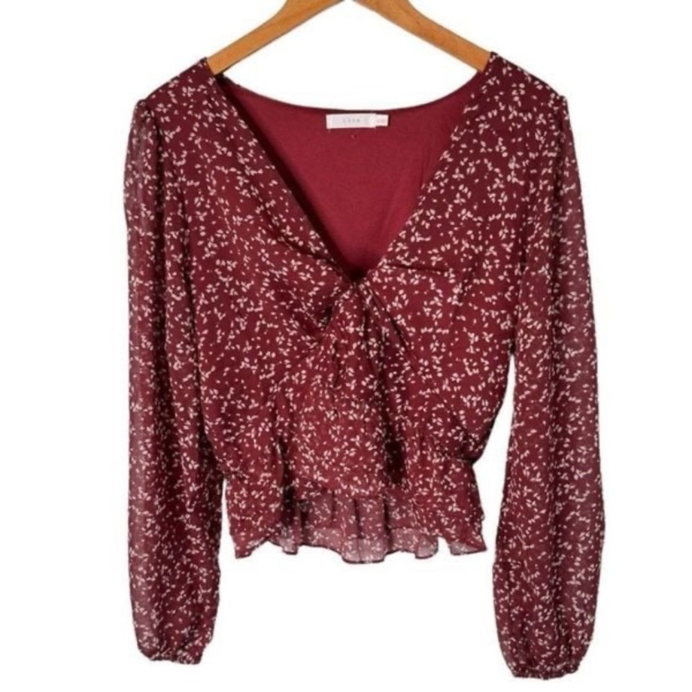 Lush Long Sleeve V-Neck Cropped Blouse